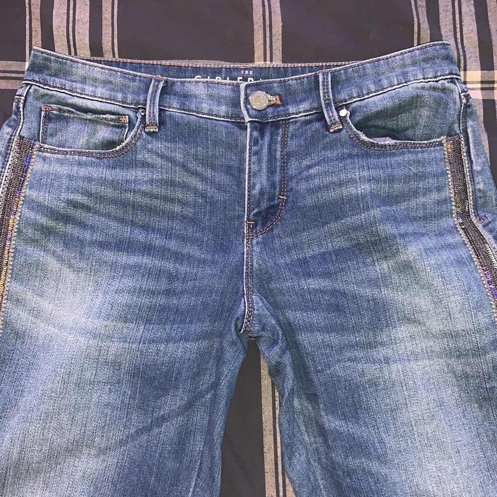 The Girlfriend Shiny-Striped Cuffed Jeans